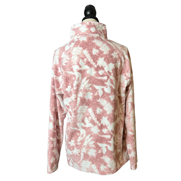 Eddie Bauer Women's Fleece Jacket in Pink and White Leaf Pattern, Size Large - Picture 3 of 5